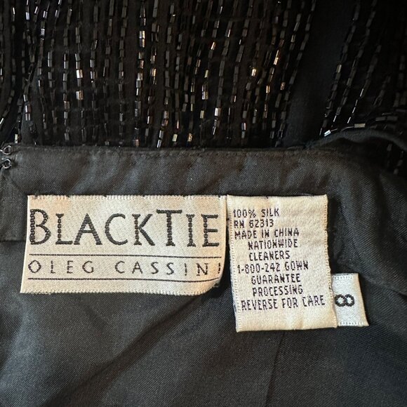 Vintage Oleg Cassini Silk Black Beaded Formal Evening Gown Dress 8 - Picture 16 of 16